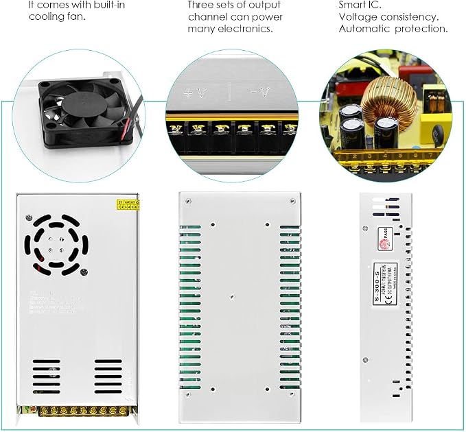 Aclorol 5V Power Supply 70A 350W 110V / 220V AC to DC 5V 70amp Universal Transformer Switching Driver Converter 5V Power Adapter for WS2812B WS2813 LED Strip Pixel Lights CCTV Camera Security System