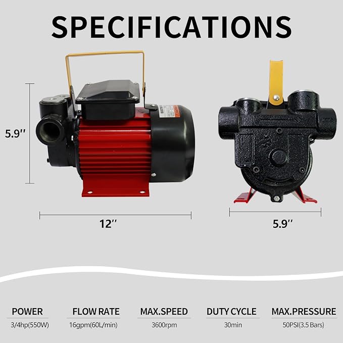 110V 16GPM Electric Fuel Transfer Pump Kit - Self-Priming Diesel/Kerosene/Bio Pump w/Auto Shut-Off Nozzle & Hose, Cast Iron/Aluminum Construction