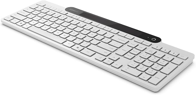 Lenovo 800 Self-Charging Bluetooth Keyboard, Uses Ambient Light for Charging, Bluetooth 5.1, Supports 3 Devices, Battery Free, Wireless, White