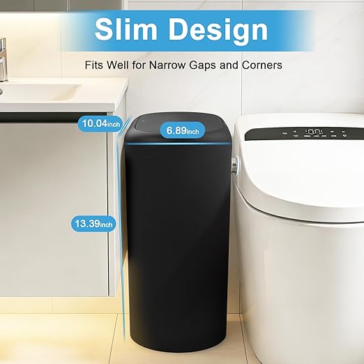 Naisu 4 Gallon Automatic Sensor Trash Can with Lid, 2 Pack Sealed Slim Design Waterproof Bathroom & Kitchen Garbage Bin, Motion Sensor Technology, Ideal for Small Spaces (Black)
