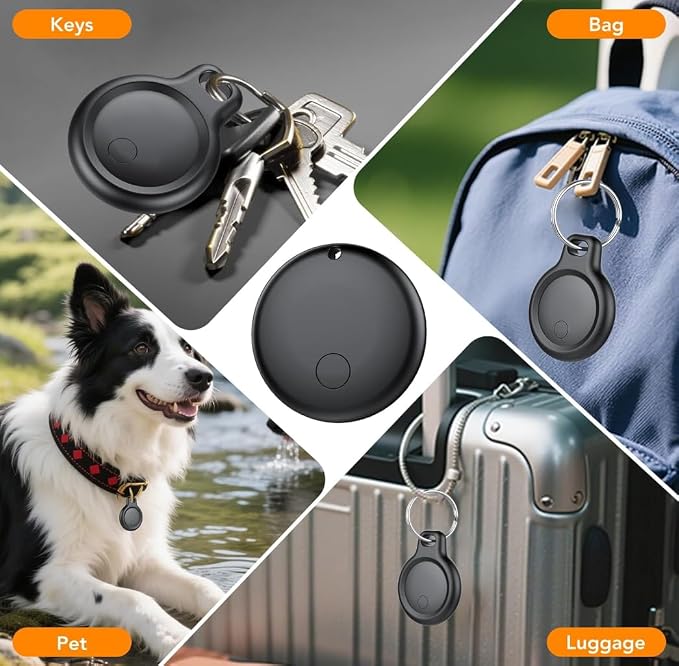 FineTrack Air Tracker Tags (iOS Only) 4 Pack, 2-Year Replaceable Battery Bluetooth Tracker Compatible with Apple Find My, Item Finder Smart Tag for Keys, Luggage