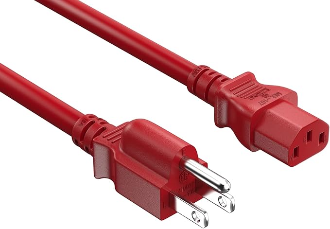 Cable Leader 4ft 14AWG Computer Power Cord, NEMA 5-15P to IEC C13 AC Power Cable, Heavy Duty 3-Prong Replacement Power Cord for PC, Monitor, Printer, Server & TV - Red