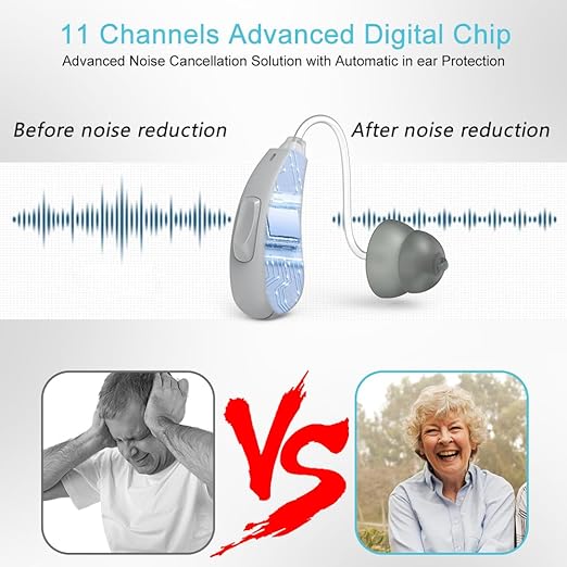TrueSound11-Channel Rechargeable Hearing Aids for Seniors，Waterproof OTC Hearing Device with AI Noise Cancellation & Magnetic Charging Case