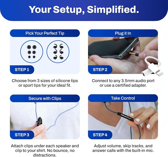 DefenderShield EMF Radiation-Free Earbuds Air Tube Stereo Headphones – Universal Acoustic Headphones Wired Mic & Audio Controls – Secure Fit Wired Earbuds, 3.5mm Jack, Sports Tips & 3 Ear Tip Sizes