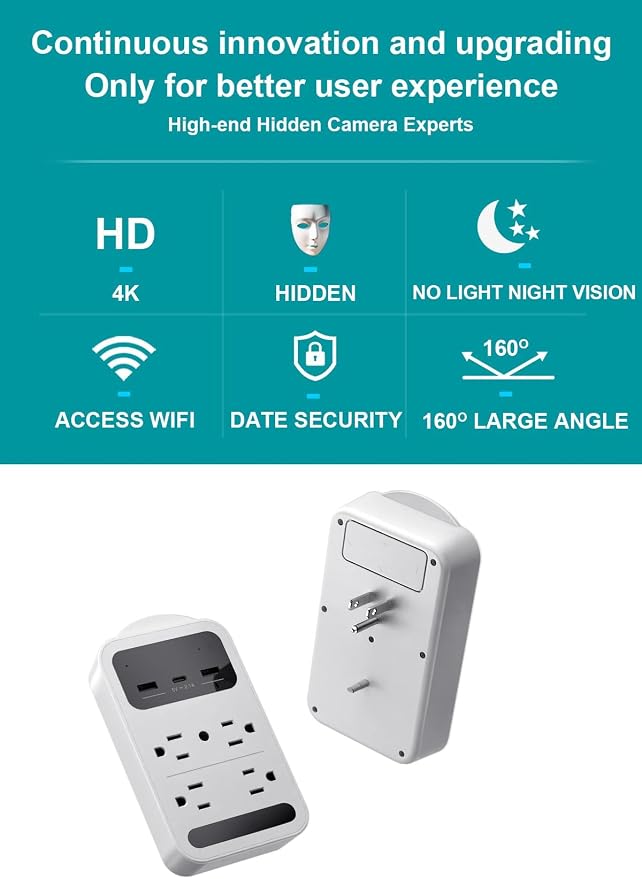 2026 Upgraded 4K Hidden Camera with Night Vision,Wireless WiFi Wall Outlet Camera,Motion Detection|SD Storage Indoor Camera for Pet|Home|Office (White)