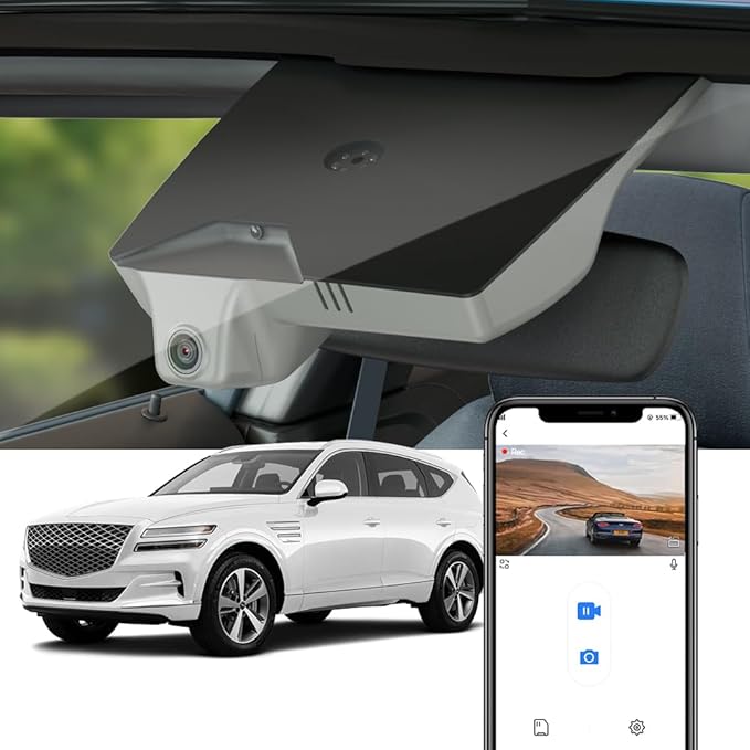 Fitcamx 4K Dash Cam Suitable for Genesis GV80 2021-2025 (HD2-T6010/Tan Cover), OEM Factory Look, 2160P UHD Video, Built-in WiFi & APP, Loop Recording, Collision Detection, Easy to Install, 64GB Card