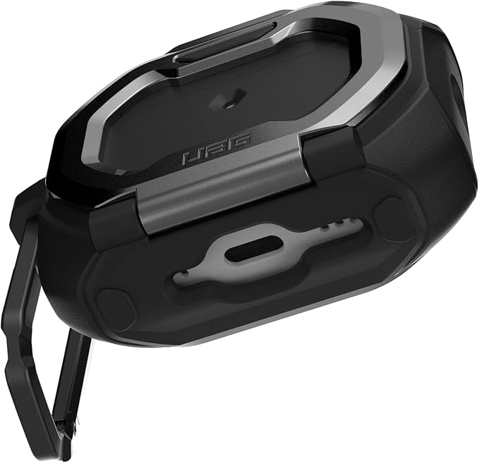 URBAN ARMOR GEAR UAG Designed for AirPods Pro 3rd Gen Case - Built-in Phone Stand Detachable Carabiner Clip Rugged Military Grade Drop Proof Protective Cover, Monarch Black/Silver