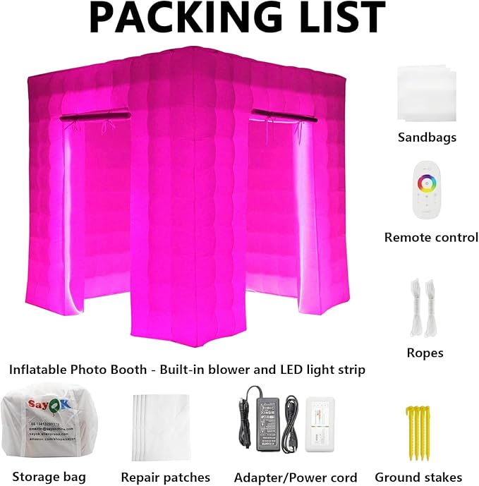 SAYOK Inflatable Photo Booth Enclosure Inflatable Booth 360 Photo Booth Backdrop 8.2x8.2ft Portable 16 Colors Led Dimmable Shooting Photobooth Tent Kit for Advertising, Bars, Shopping Malls, Events