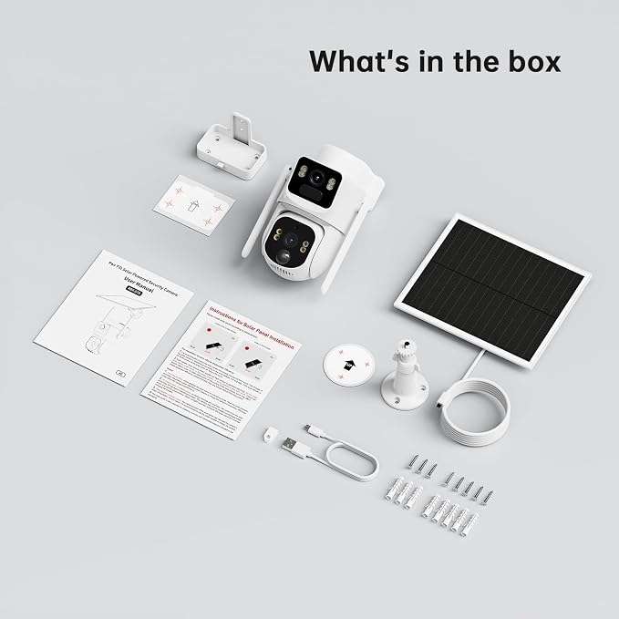 ELYSOO Dual Lens 4G LTE Cellular Security Camera, 2K HD Video, No WiFi Needed, 360° View Camera with Night Vision, Easy to Install, PIR Alarm, Built-in SIM Card(Supports Verizon/AT&T/T-Mobile) - White
