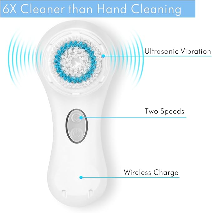 Microtree Electric Facial Cleansing Brush and Brush Head Replacement, Sonic Vibrating Rechargeable Face Scrubber Exfoliator, 2 Speeds for Gentle Clean