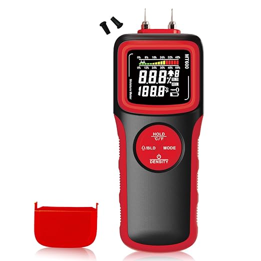 2 in 1 Pin & Pinless Wood Moisture Meter, Digital Moisture Detector with LCD Display & Alarm, Temperature Humidity Tester for Wood, Building Materials, Firewood, Walls, Floors, Home Renovation