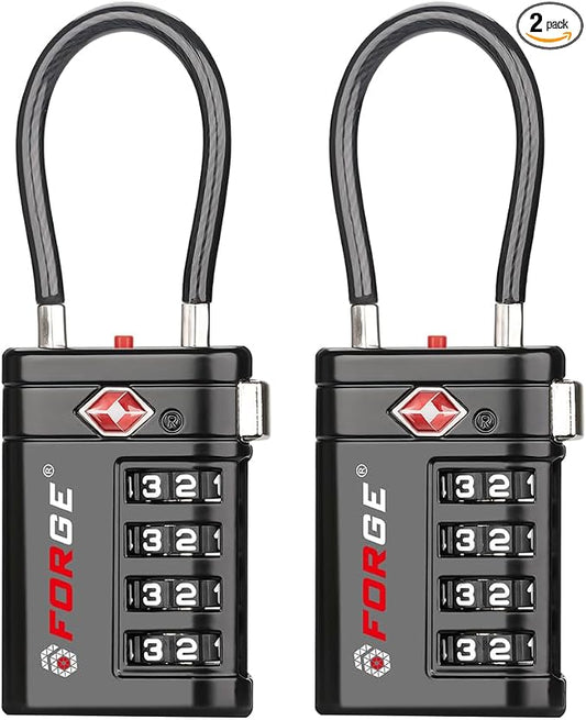Forge Open Alert TSA Approved Luggage Locks, 4 Digit Combination TSA Travel Locks with TSA008, Zinc Alloy Body for Luggage, Suitcase, Backpack, and More. Black 2 Locks.