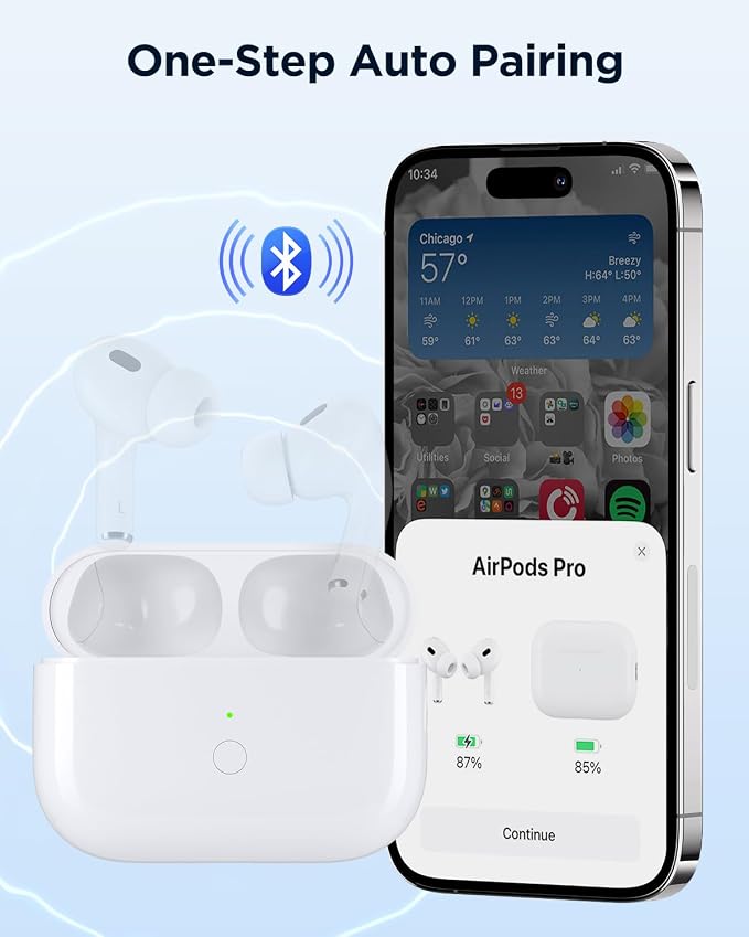 Charging Case Replacement for AirPods Pro 2nd & 1st Gen(Without Earbuds) | Compatible with AirPods Pro 1st/2nd Charging Case,with Buletooth Pairing Button,Support Lightning and Wireless Charging,White