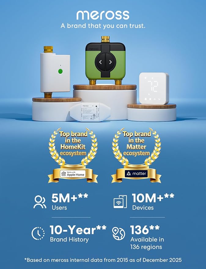 meross WiFi Water Timer for Garden Hose, 2 Zone WiFi Hose Timer with Brass Inlet and Outlet, WiFi Sprinkler Controller, Rain Delay, Smart Water Valve for Garden, Lawn & Yard, Remote & Voice Control