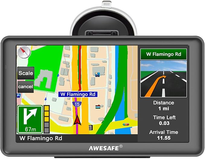 AWESAFE GPS Navigator for Car 7 inch Touch Screen Voice Prompts Turn Direction Speed Limit Warning Free Update Map