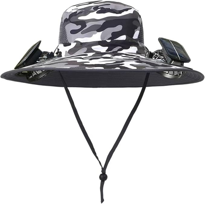 Wide Brim Solar Fan Outdoor Fishing Hat,Waterproof Hat with Two Solar Fan for Men/Women,Solar Fan Hat UPF50+