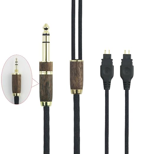 NewFantasia Replacement Upgrade Audio Cable Compatible with Sennheiser HD650 HD600 HD580 HD660S HD660S2 HD58X HD6XX Headphone 7N OCC Copper Silver Plated Cord Walnut Wood Shell 3.5mm/6.35mm Adapter