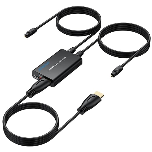 AUTOUTLET HDMI eARC/ARC to Dual Optical Audio Adapter, HDMI ARC to Optical Converter with 2 Toslink SPDIF Outputs for TV Soundbar Wireless Headphones, 192kHz, Dolby DTS 5.1