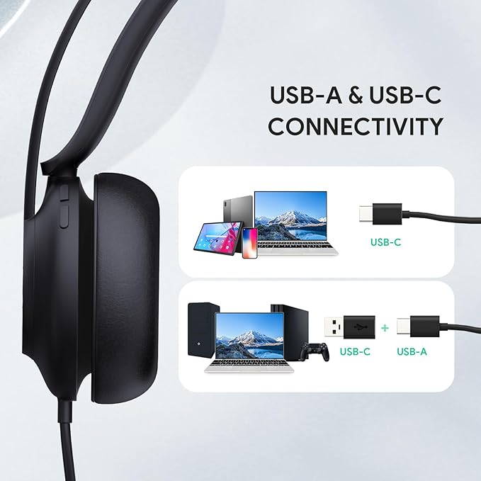 Yealink UH37 Professional USB Headset with Microphone for PC Laptop Noise Cancelling & Volume Control VoIP Skype Online Conference(USB-C/A)