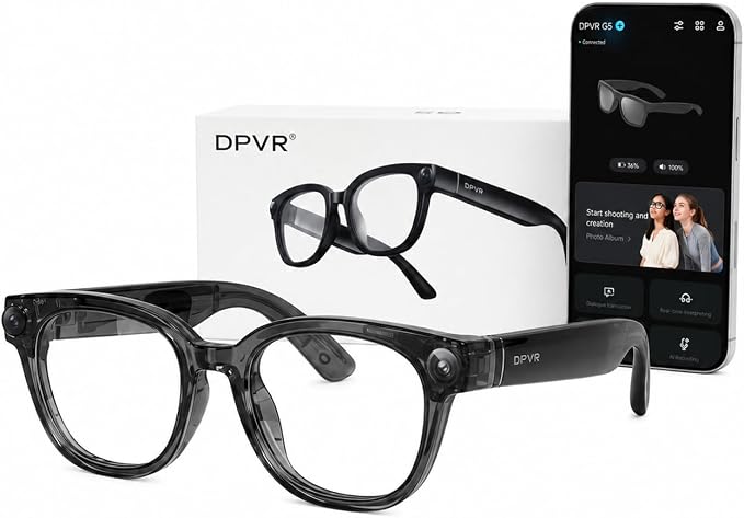 DPVR AI Smart Glasses with Camera and Bluetooth – 13MP 4K Camera Glasses for Men & Women, Video Recording Glasses with Continuous Voice Assistant, AI Translation, IP54, for Travel, Work, Music, Vlog