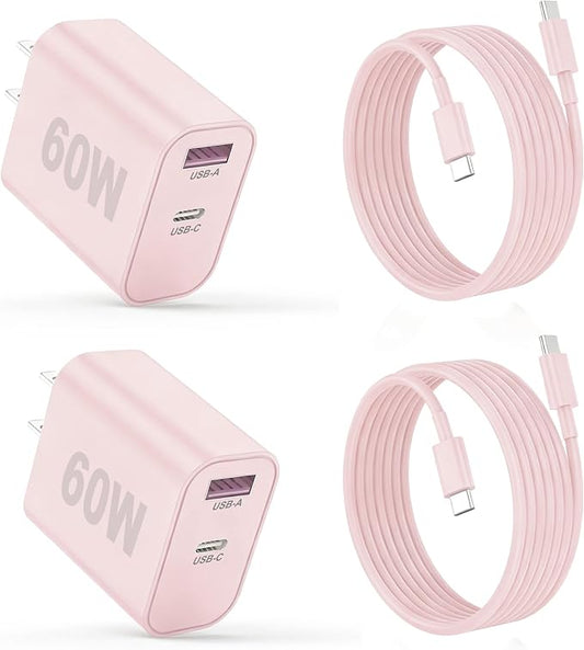 iPhone 17/16/15 Pro/Pro Max Charger, Dual Port USB-C Wall Charger with PD 40W & QC 20W Fast Charging, 10FT USB-C Cable for iPhone, iPad Pro, MacBook M1/M2/M3, Android (Pink, 6 FT)