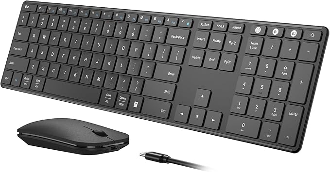 seenda Wireless Bluetooth Keyboard and Mouse Combo, SKM64-3 Rechargeable Slim Quiet Keyboard Mouse, 3 Multi-Device Connection, Compatible for Windows 11/10 PC Laptop Mac MacBook iPad, Black