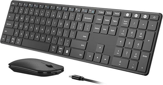 seenda Wireless Bluetooth Keyboard and Mouse Combo, SKM64-3 Rechargeable Slim Quiet Keyboard Mouse, 3 Multi-Device Connection, Compatible for Windows 11/10 PC Laptop Mac MacBook iPad, Black
