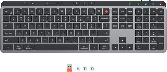 MEETION K9990 Bluetooth Keyboard, Slim Wireless Keyboard, Low Profile Quiet Typing, 3-Device Switching (2.4G+BT), Rechargeable Full Size Keyboards, Scissor Switch, for Windows/Mac/PC/Laptop/Tablet
