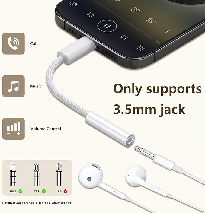 USB-C to 3.5mm Audio Headphone Adapter - HiFi Compatible with Apple iPhone 17 16 15 Galaxy S25 S24 S23 S22 S21 Plus Pro Max Ultra Pixel iPad - Type C to Aux Cord Jack Dongle Nylon-Braided (5 Pack)