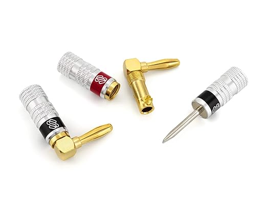 Sewell Silverback Right Angle Banana Plugs, 12 Pairs Quick Connect Gold Plated Speaker Plugs 90 Degree - Version 2-2024 Update