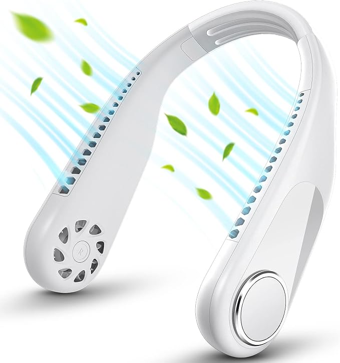 RIYA Bladeless Neck Fan - 5200mAh Battery Operated Fan Rechargeable - Personal Portable Fan - 360° Cooling USB Wearable Fan - Low Noise, Up to 20Hrs Use Time Hanging Around Neck Fans (White)