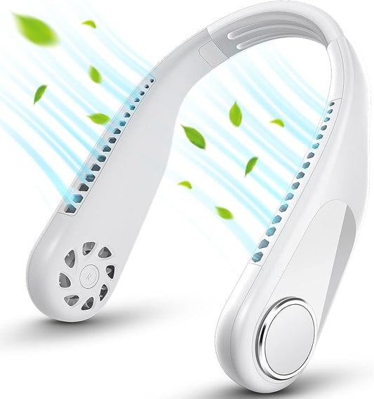 RIYA Bladeless Neck Fan - 5200mAh Battery Operated Fan Rechargeable - Personal Portable Fan - 360° Cooling USB Wearable Fan - Low Noise, Up to 20Hrs Use Time Hanging Around Neck Fans (White)
