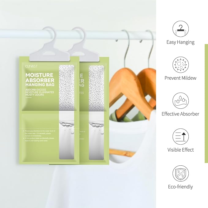 CLEVAST Moisture Absorbers Packets 10 Pack, Hanging Humidity Absorber in Wardrobes, Bedrooms, Bathrooms(Net Wt. 230g/Pack)