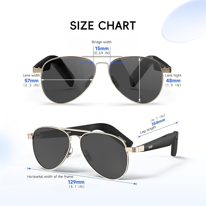 GetD AI Smart Glasses for Men Women with Classic Aviator, Nylon Polarized Bluetooth Sunglasses, Smart Sunglasses with ChatGPT AI Translation with for 145 Languages