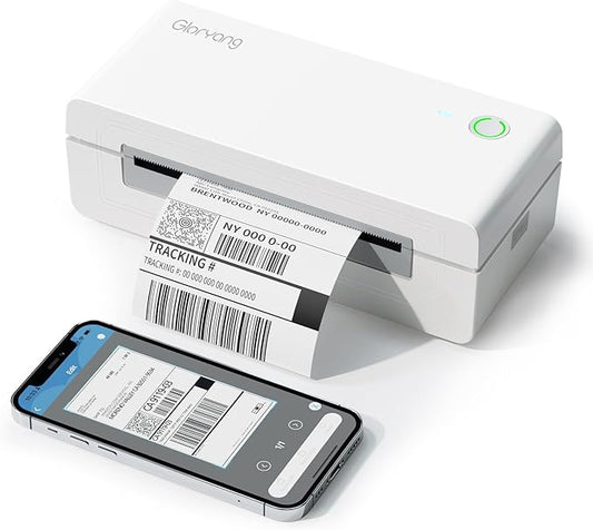 Gloryang Bluetooth Thermal Shipping Label Printer, 4X6 Inkless Label Machine for iOS, Android, Laptop, Wireless Printer for Small Business, Compatible with Amazon, UPS, Shopify, White
