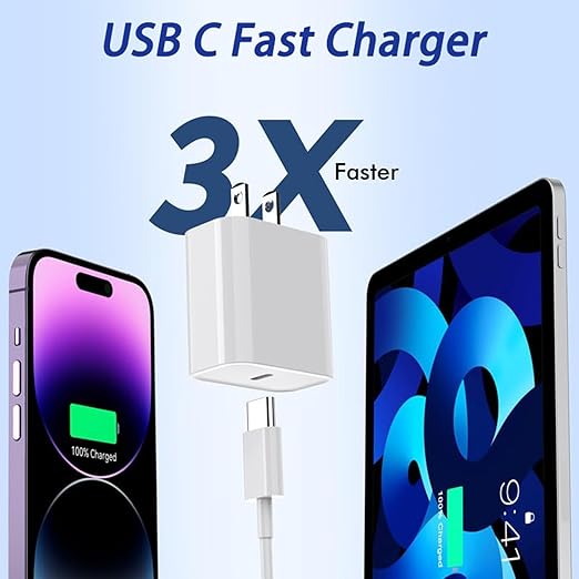iPad Fast Charger,iPad Pro Charger Fast Charging USB C Wall Chargers Block Plug & Type C USB C to C Cable Cord for iPad Pro 13/12.9/11 inch,iPad Air 13/11inch 5th/4th,iPad mini 6/A17 Pro,iPad 10/A16