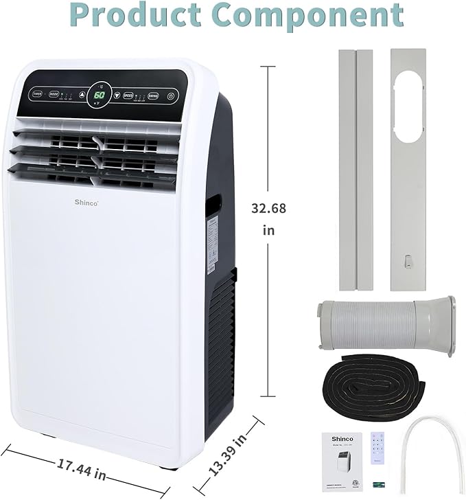 Shinco 7500 BTU DoE/12,000 BTU Portable Air Conditioner, Portable AC Unit with Built-in Cool, Dehumidifier&Fan Modes for Room up to 450 sq.ft, with Remote Control, 24 Hour Timer, Installation Kit
