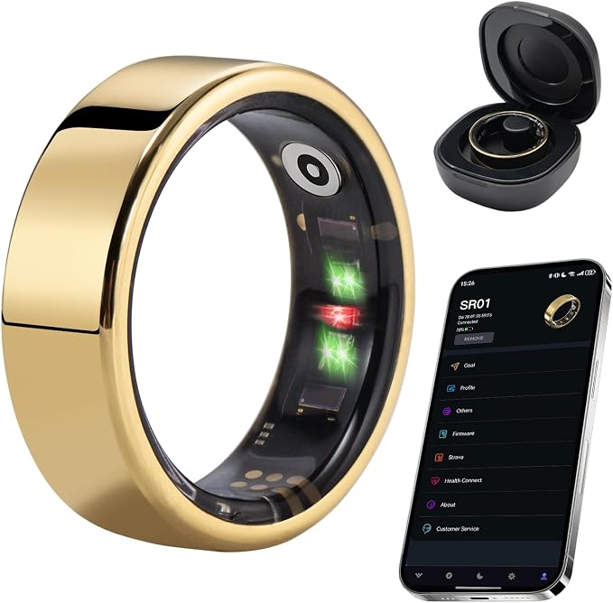 Fitness Tracker Ring, Smart Ring Health Tracker with Heart Rate, Blood Oxygen, Sleep Monitor, Calories, No Subscription Fee, IP68 Waterproof for iPhone & Android (Gold, #13)
