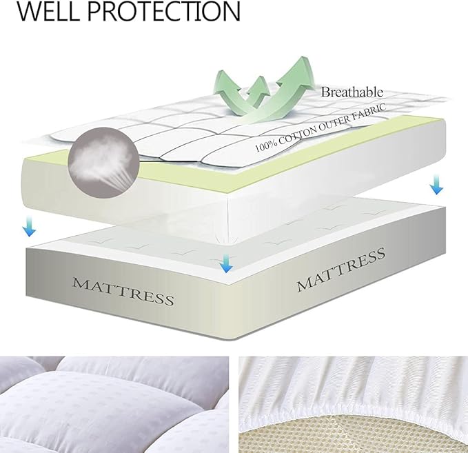 EASELAND California King Mattress Pad Pillow Top Mattress Cover Quilted Fitted Mattress Protector Long Cotton Top 8-21" Deep Pocket Cooling Mattress Topper (72x84 Inches, White)