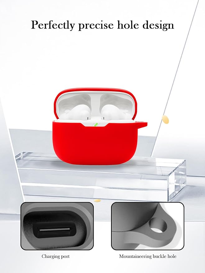 Case for JBL Vibe Beam 2 True Wireless Noise Cancelling Earbuds,Soft Protective,BOVUGAC Silicone Case Cover with Keychain & Cleaning Kit & Lanyard for JBL Vibe Beam 2-Red