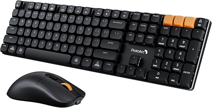 ProtoArc KM310 Mechanical Keyboard and Mouse, Wireless Rechargeable Aluminum Keyboard Mouse, 2.4G+Dual Bluetooth, Linear Red Switches, Multi-Device, No Backlight, for Windows/Mac - Black