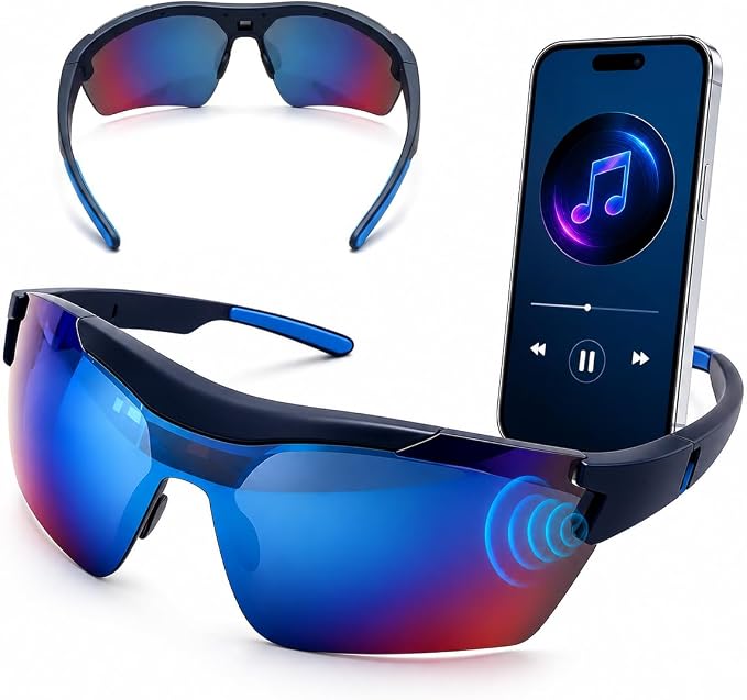 Smart Cycling Polarized Sports Sunglasses for Men Women, Built-in Wireless Audio Eyewear with Hands-Free Call & Music Playback, UV400 Protection Outdoor Sunglasses for Driving Running Hiking Fishing