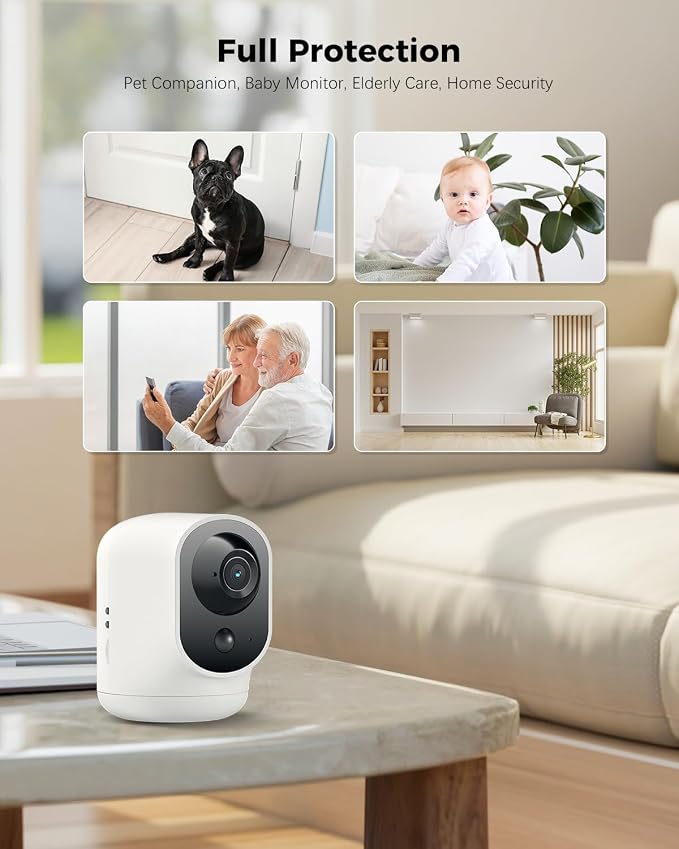 COCOCAM 2PCS Battery WiFi Indoor Security Camera Wireless, 5200mAh Battery, 2K Pan/Tilt Camera for Baby Monitor/Pet/Home Security, AI Recognition, PIR Human Detection, 2.4G WiFi