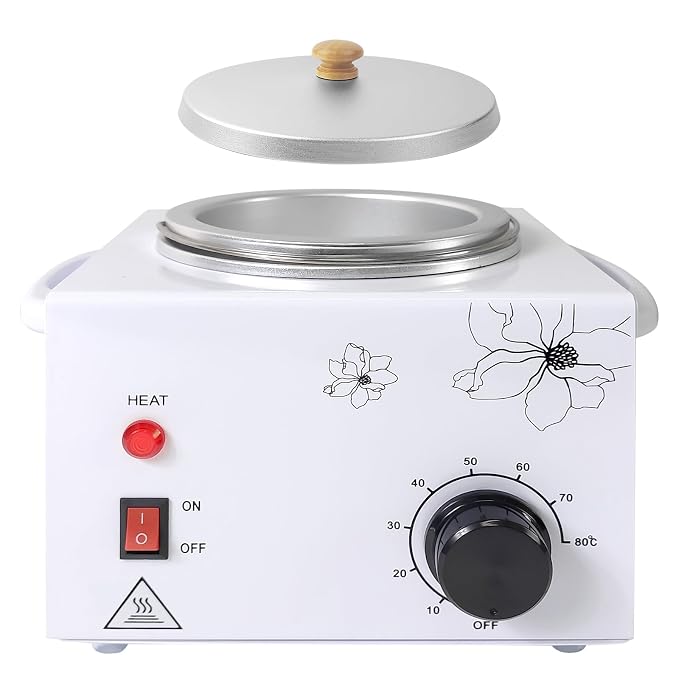 Portable Wax Warmer Machine for Painless Hair Removal, Women Men Professional Wax Heater with Adjustable Temperature Set, 20pcs Sticks (White - Single Pot)