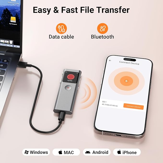 AI Digital Voice Recorder with Transcribe & Summarize, AI Note Taker for Meeting & Lectures, Voice Activated Recorder with Playback, Supports 90+ Languages Recording Device