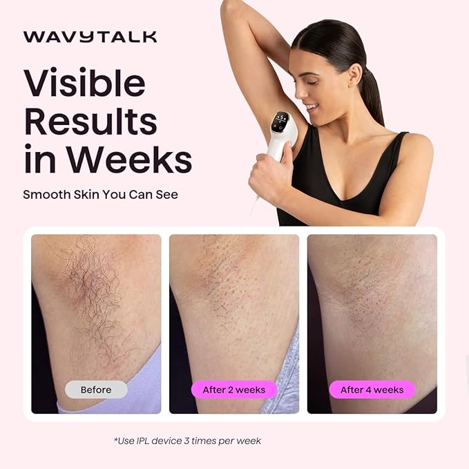 Wavytalk IPL Hair Removal Device, Bare It for Face Body Bikini – Long-Lasting Result & Painless,Full Body in 12 Mins with 24J Dual-Pulse & Ice Cooling, At-Home Use for Women and Men, Corded, White