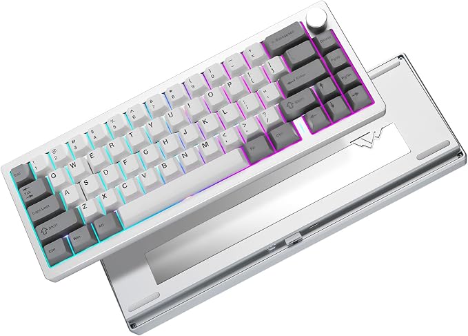YUNZII AL68 Wireless Mechanical Keyboard,Full Aluminum CNC,60% Layout with Knob, QMK/VIA Software,Gasket Mounted,Hot Swappable,RGB Backlit,BT/2.4G/USB-C for Mac/Win (Silver, Gateron Zero)
