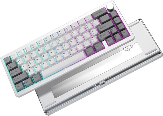 YUNZII AL68 Wireless Mechanical Keyboard,Full Aluminum CNC,60% Layout with Knob, QMK/VIA Software,Gasket Mounted,Hot Swappable,RGB Backlit,BT/2.4G/USB-C for Mac/Win (Silver, Gateron Zero)