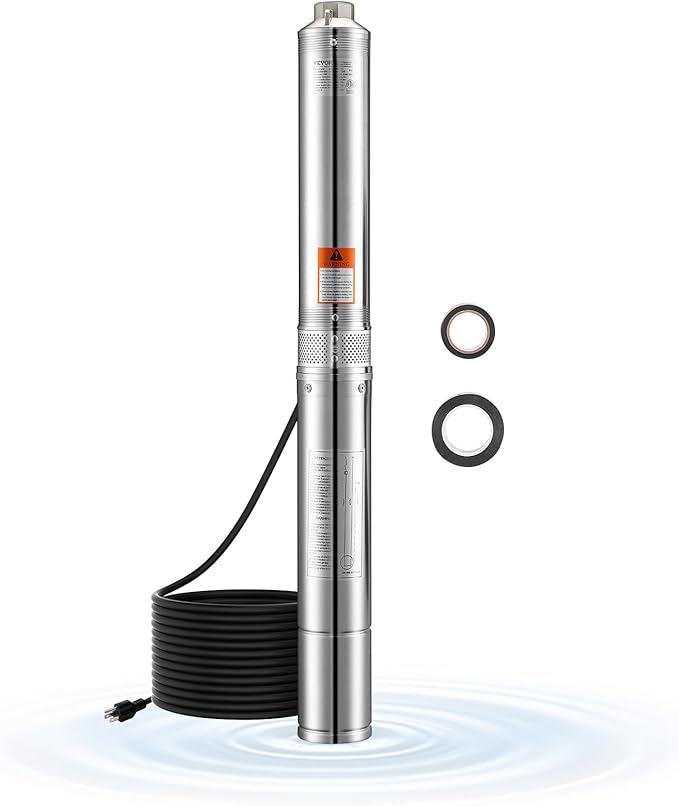 VEVOR Deep Well Submersible Pump, 1.5 HP Output Power, 115V, 31.7 GPM Flow 276 ft Head, with 32.81 ft Cord, Stainless Steel Water Pump, for Industrial, Irrigation, and Home Use, IP68 Waterproof Grade