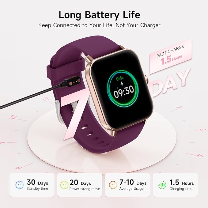 Smart Watch for Women Men,1.85 inch AMOLED Touchscreen for Android & iPhone,Fitness Watch 110+ Sport Modes Heart Rate/Sp02/Sleep/Calories Monitor IP68 Waterproof,Bluetooth Calls (Purple, 1.7)